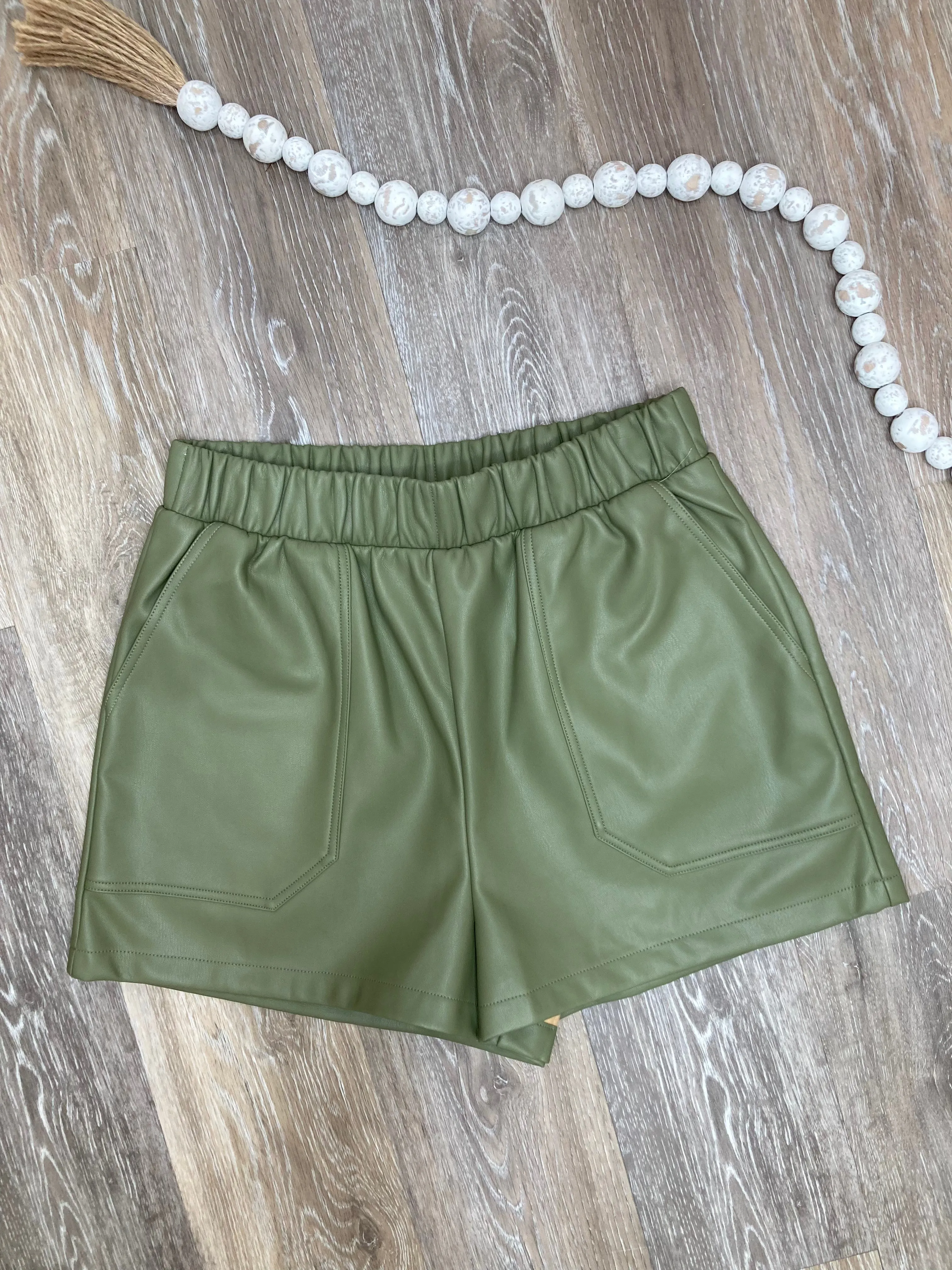 STE Dusty Olive Faux Leather Short