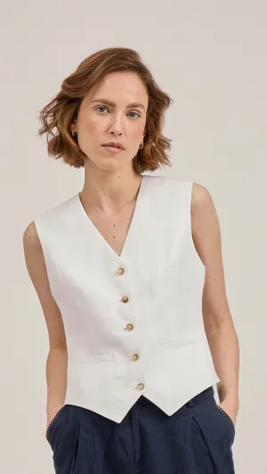 Tailored Waistcoat in White Linen by Anna James