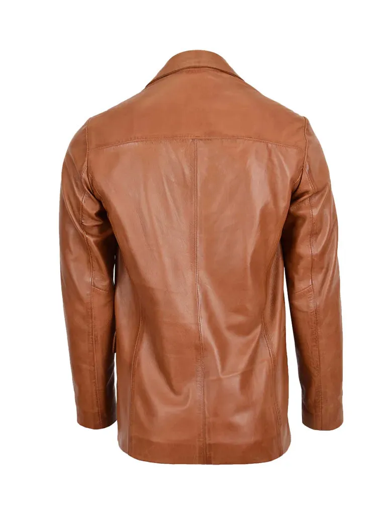 Tan Brown lapel Style Leather Blazer