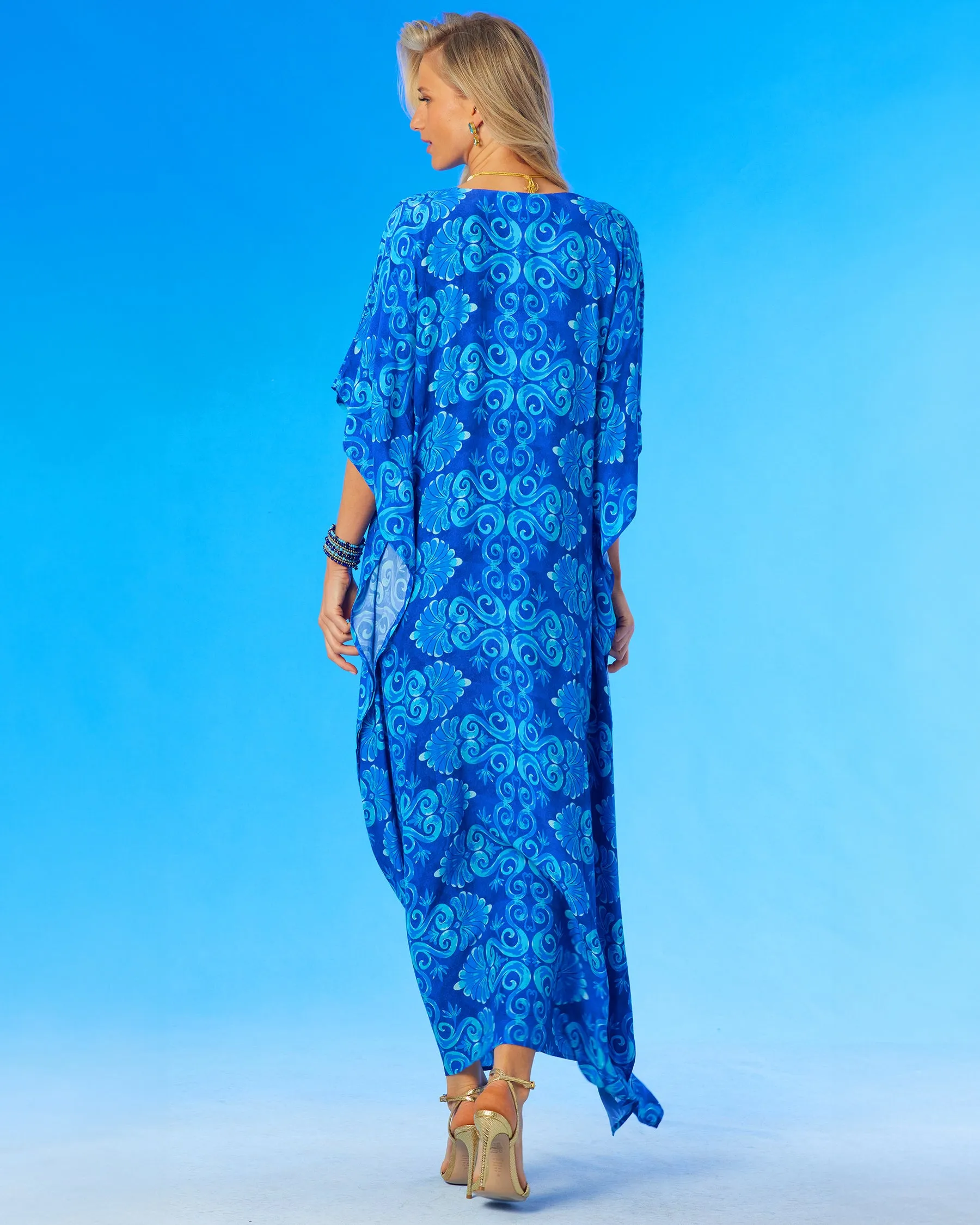 Thetis Long Kaftan in Mediterranean Blue