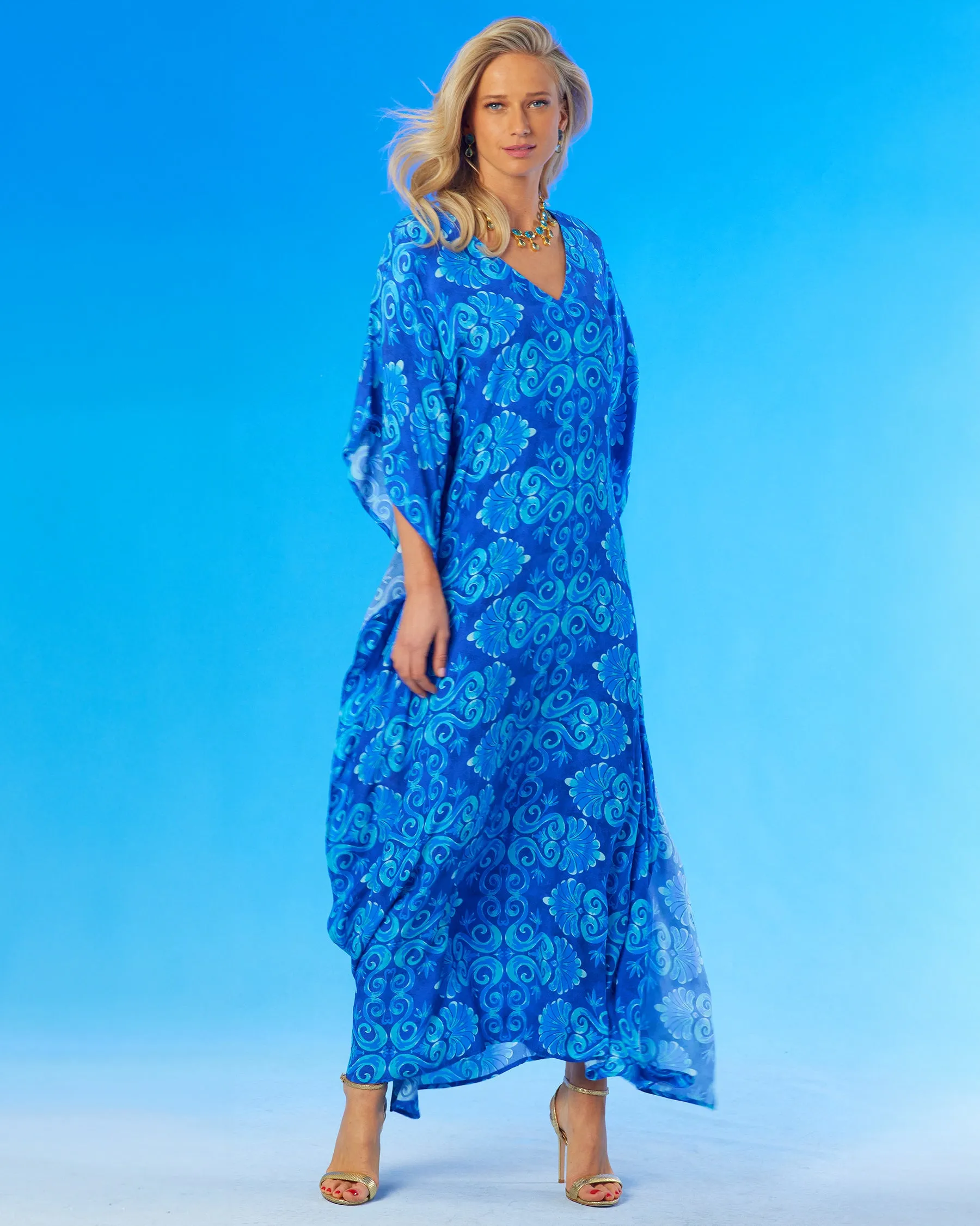 Thetis Long Kaftan in Mediterranean Blue