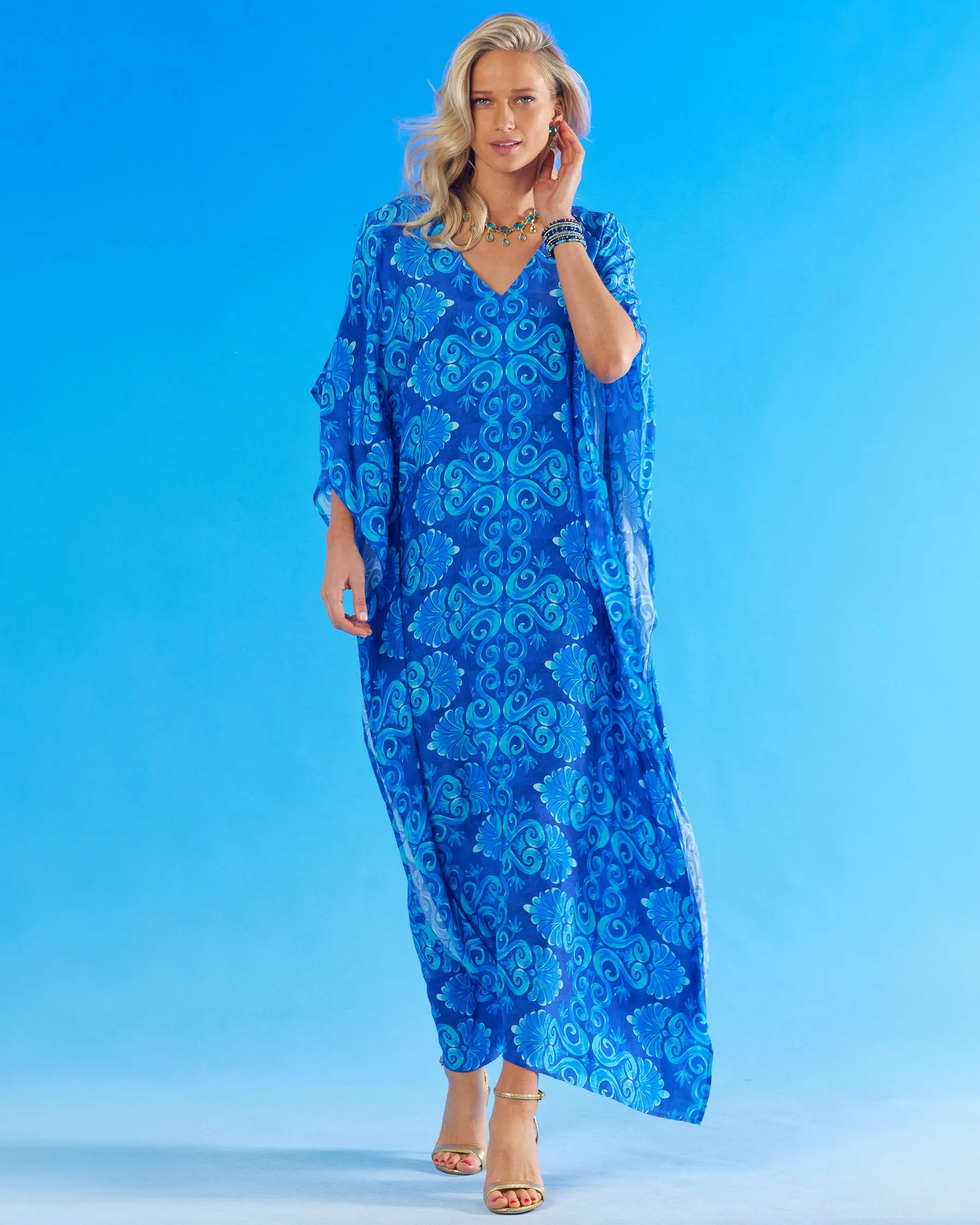 Thetis Long Kaftan in Mediterranean Blue