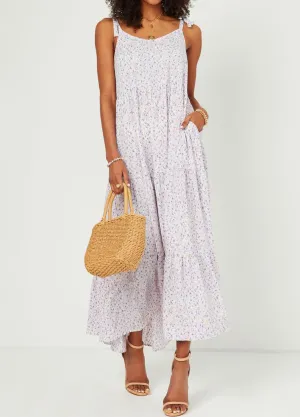 Tie Detail Scooped Back Lavender Maxi Dress