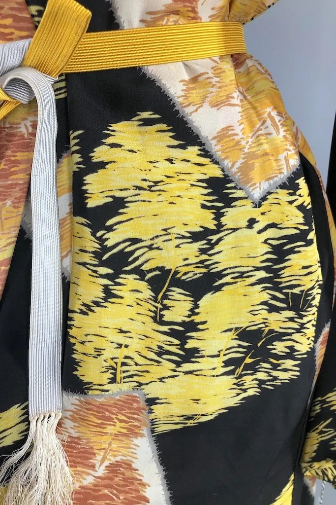 Vintage Black & Yellow Trees Kimono Cardigan