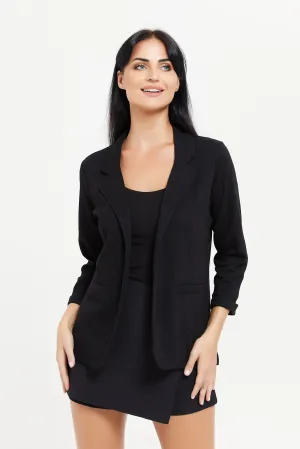 Women Black Textured Long Sleeve Blazer