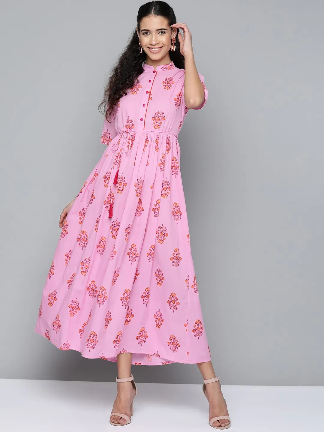 Women Pink & Orange Floral Maxi Dress