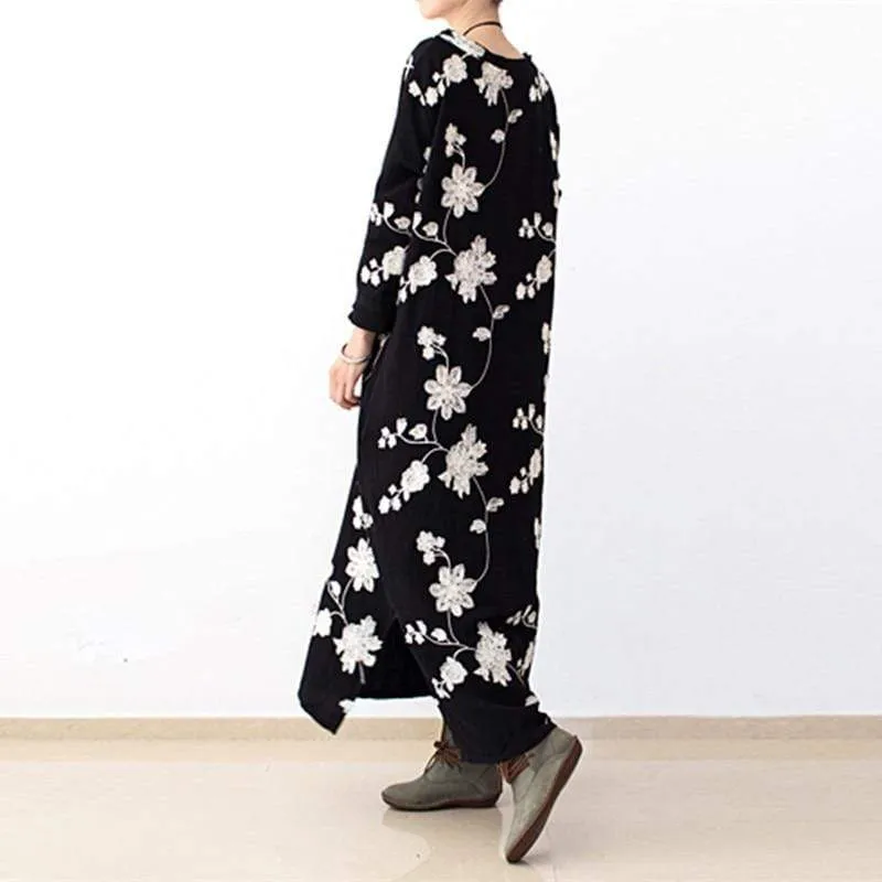 Zhavia Black Floral Embroidered Dress