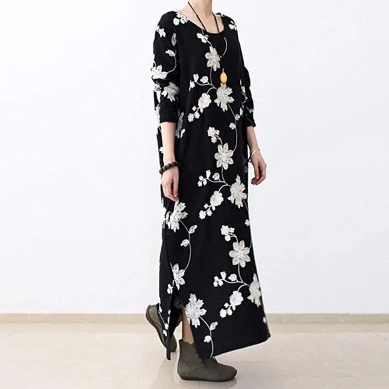 Zhavia Black Floral Embroidered Dress