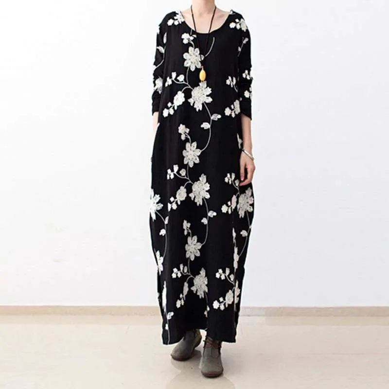 Zhavia Black Floral Embroidered Dress